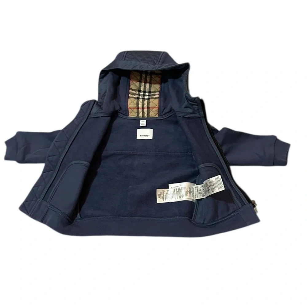 BURBERRY Nova Check Boys' Monogram Quilted Panel Cotton Hooded Jacket